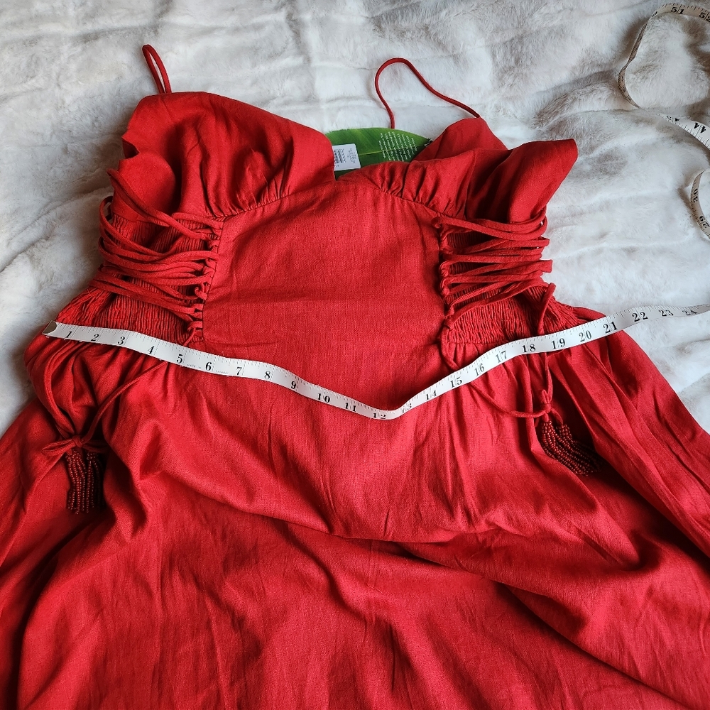 Farm rio Linen-Blend Lace-Up Midi-Dress red sz L,XL BNWT - Picture 5 of 13